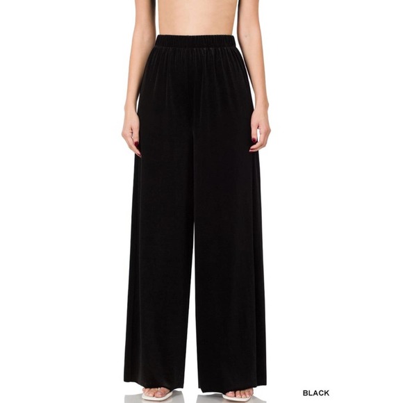 Zenana Velvet Wide Leg Pants in Black Size 2X - Picture 1 of 9